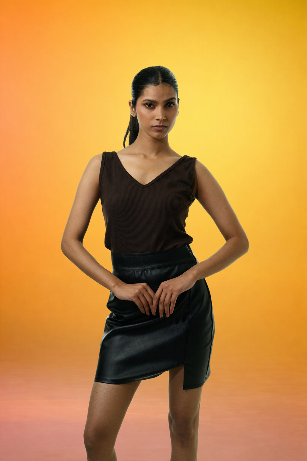 Essential Leather Midi Skirt - Black