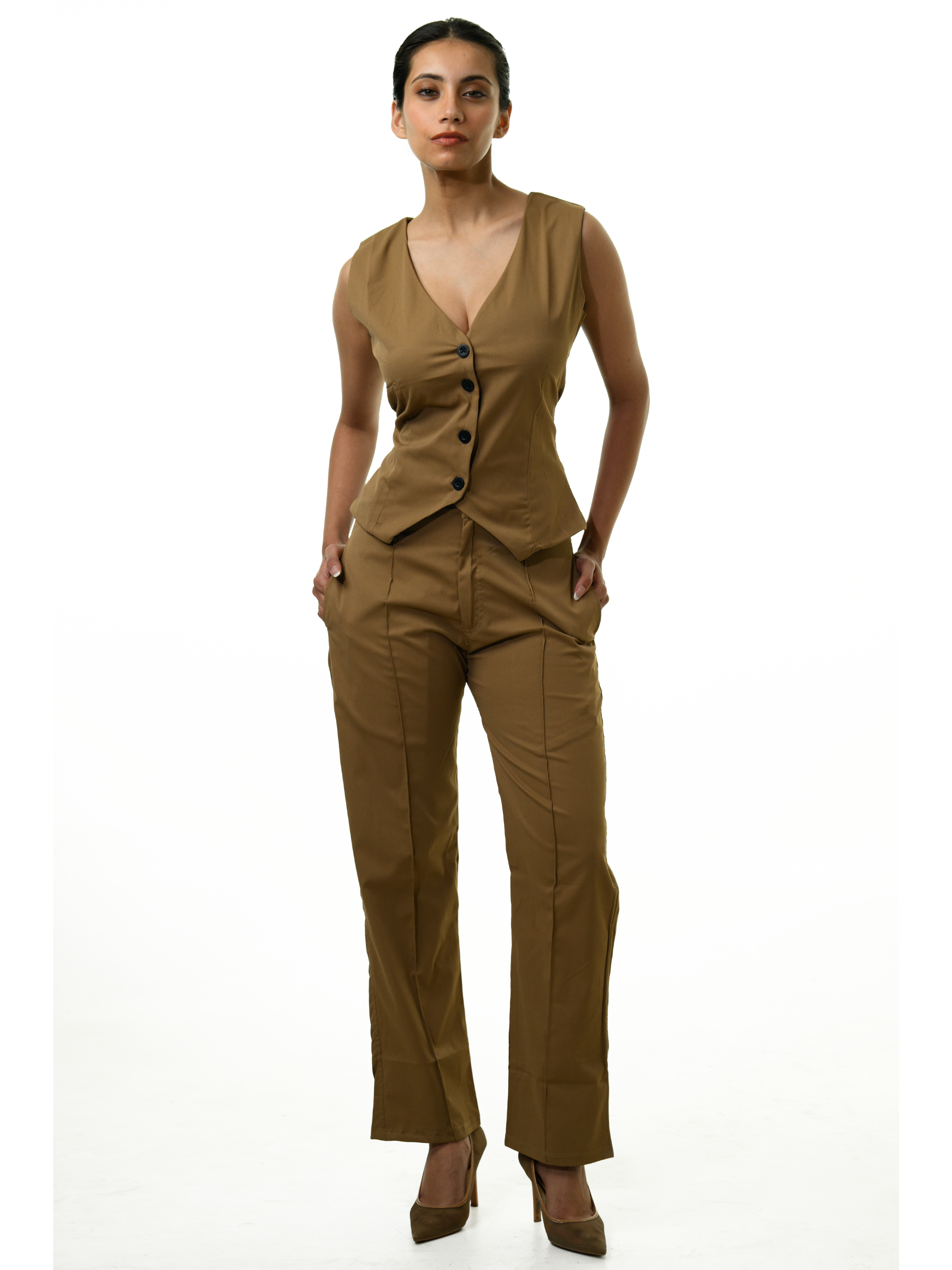 Noir Power Vest Co-ord Set - Beige