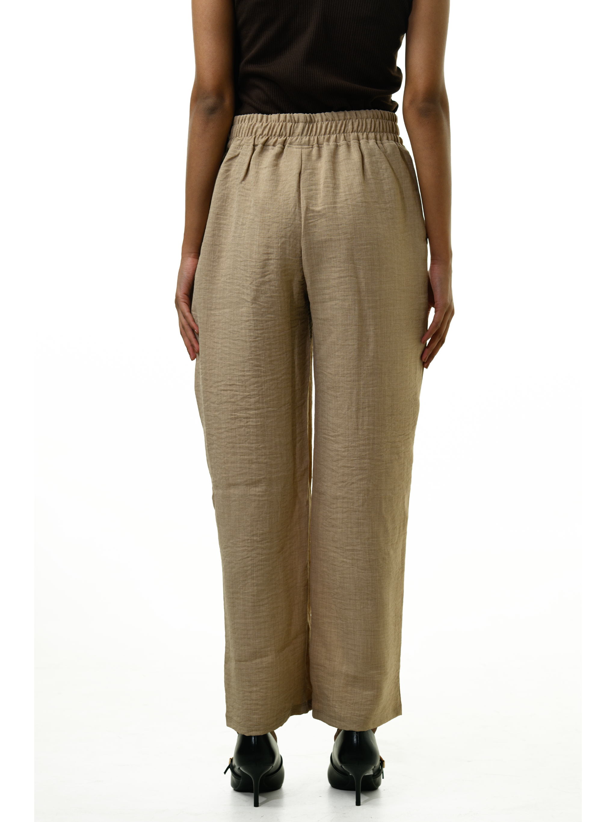 Linen Drawstring Waist Pants - Beige