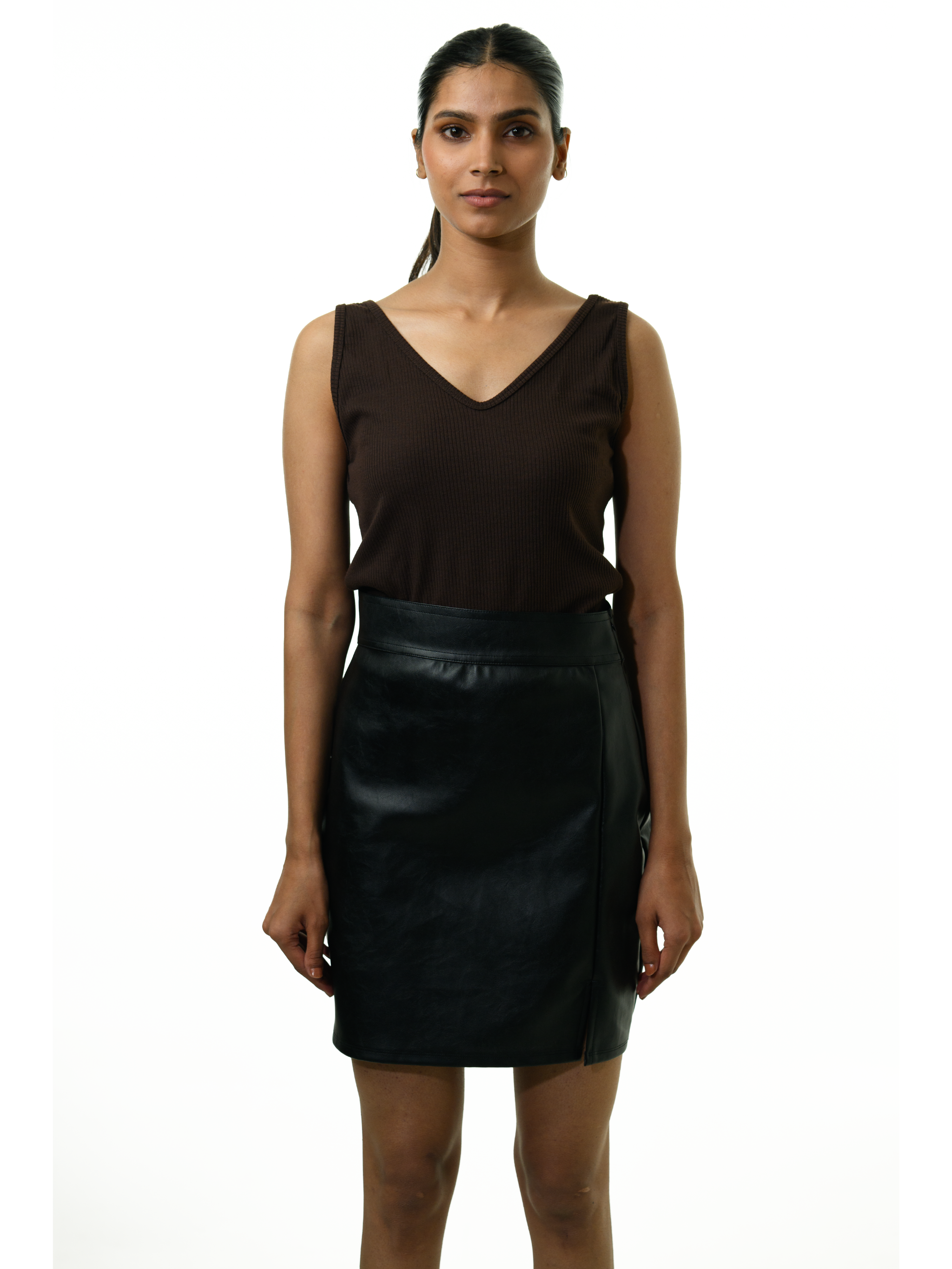 Essential Leather Midi Skirt - Black