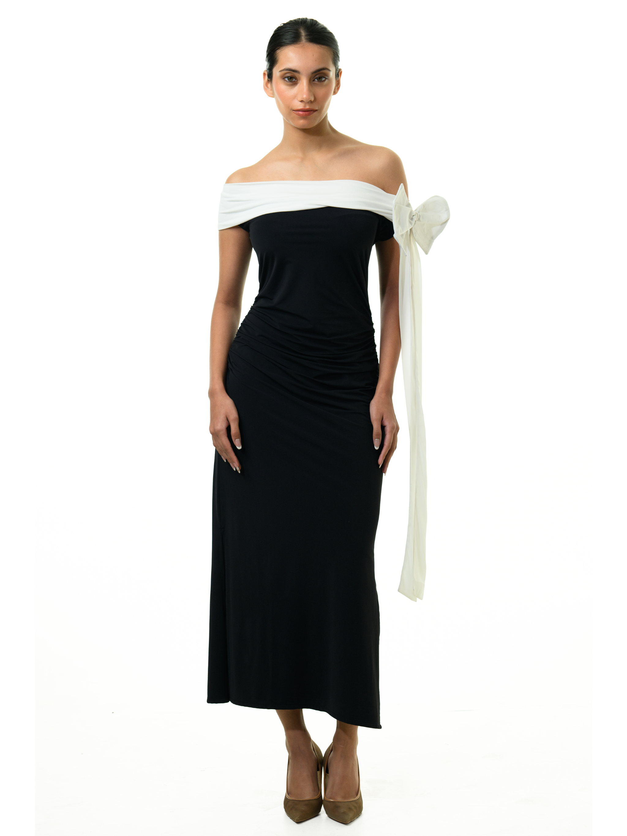 Bowline Two-Tone Dress - Black with White Bow