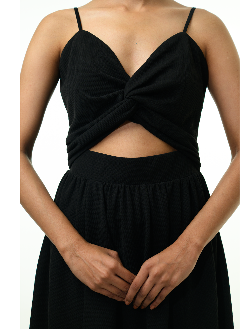 After Dark Twist Satin Midi Dress - Black