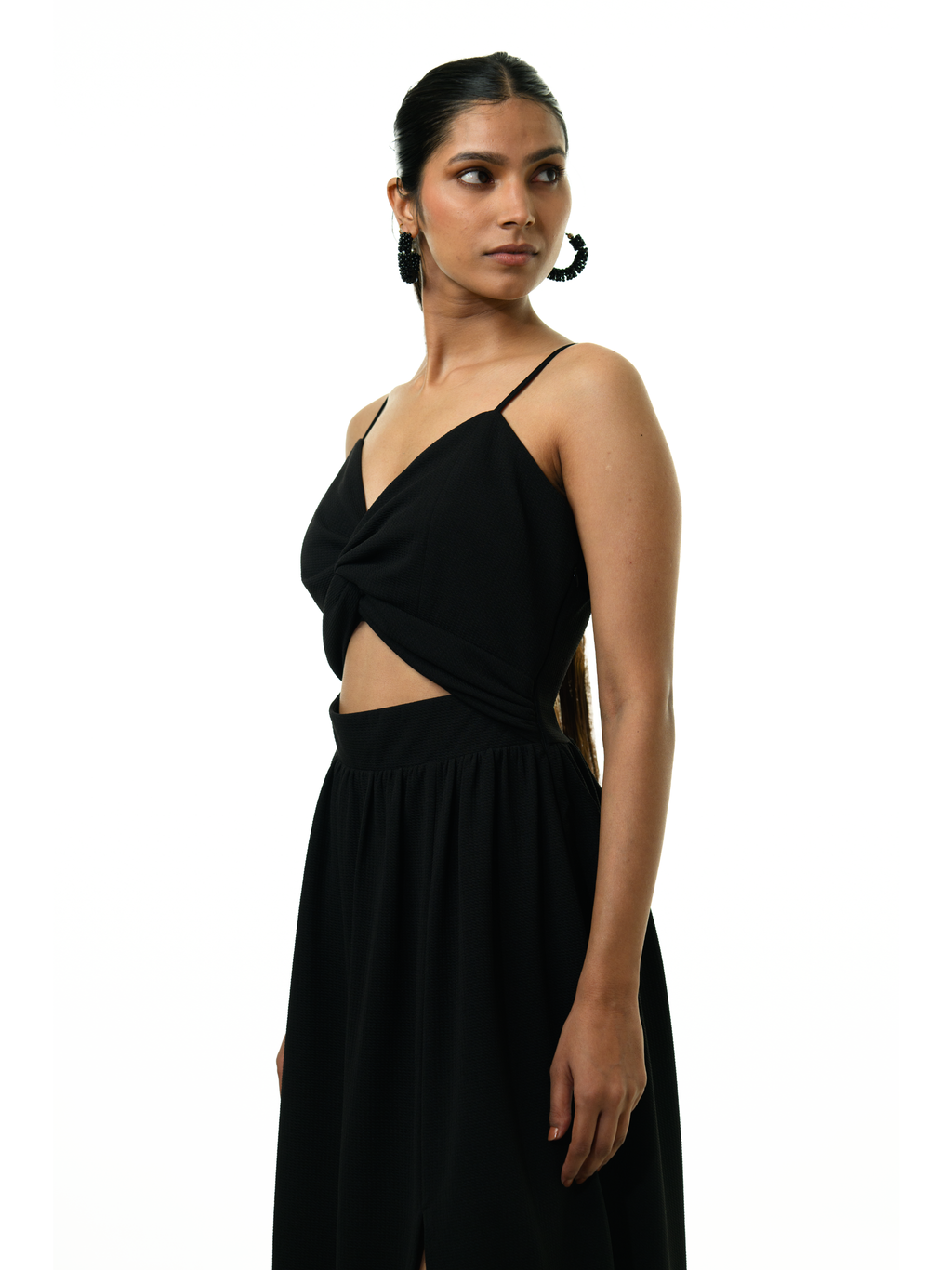 After Dark Twist Satin Midi Dress - Black