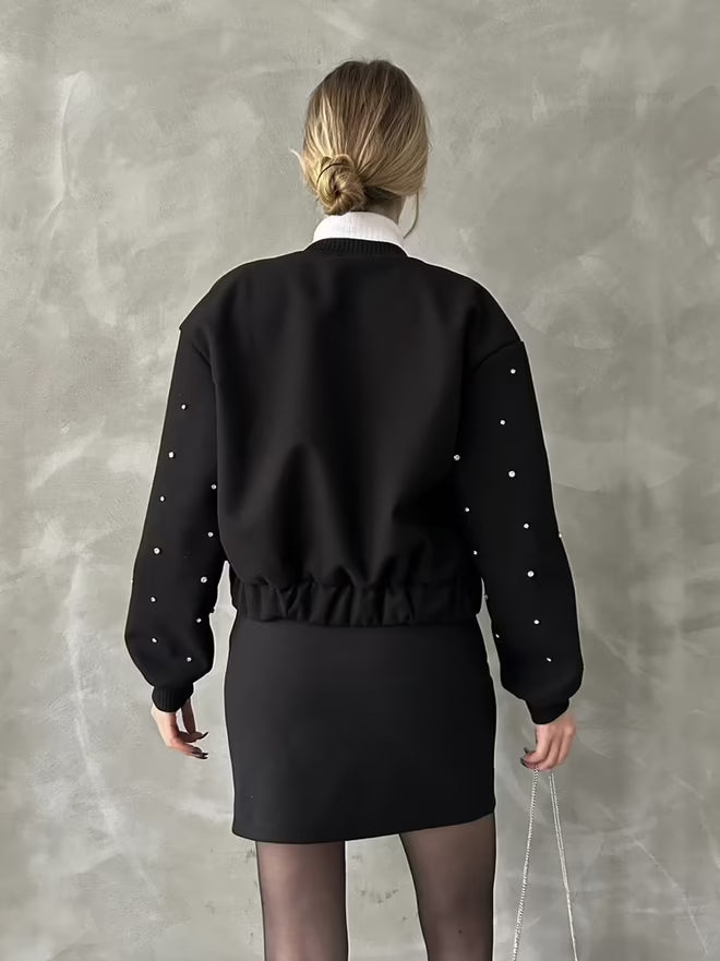 Black Stone Detailed College Jacket