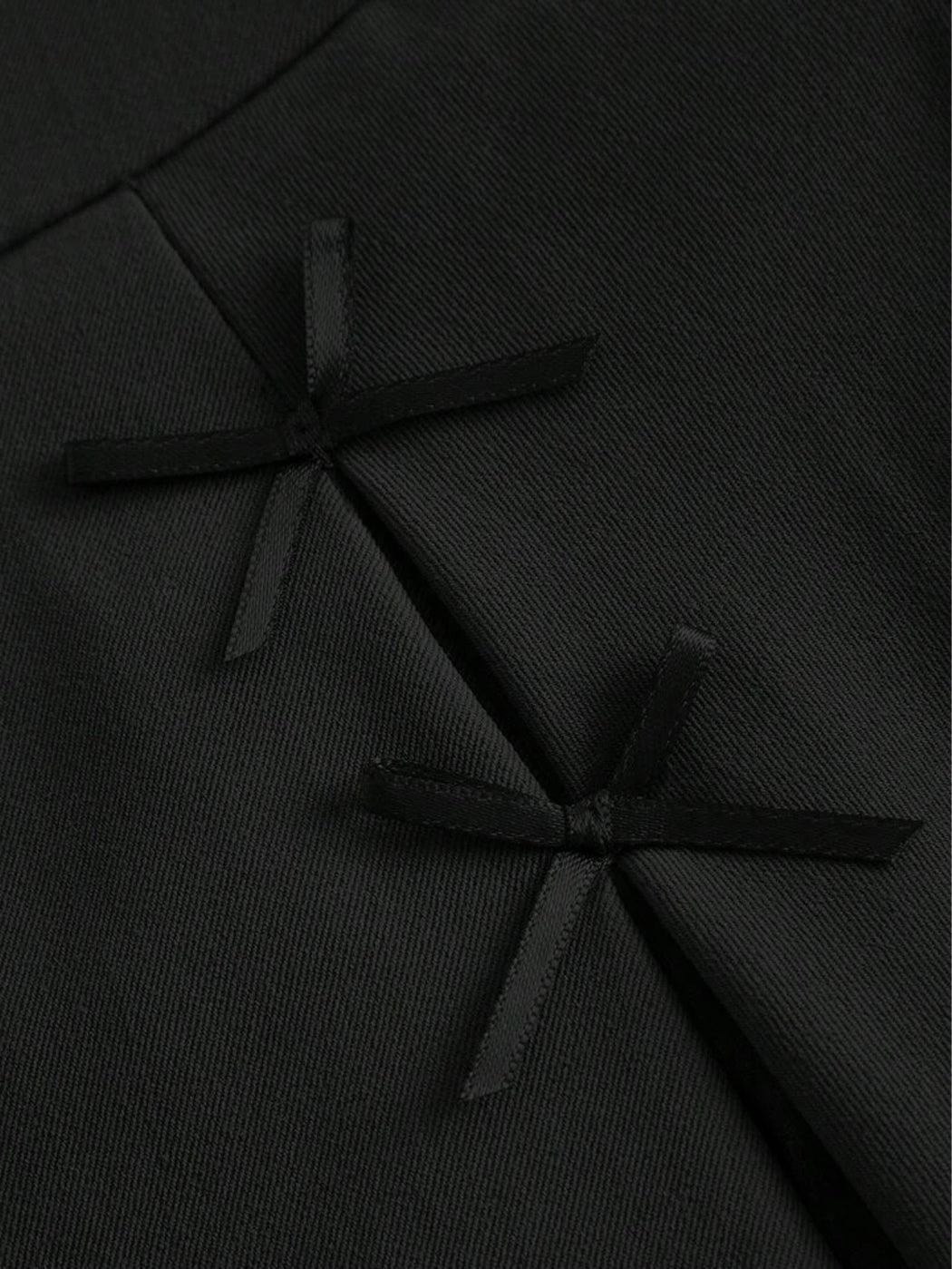 High Waisted Black High Waisted Pleated Mini Skirt with Bow Details