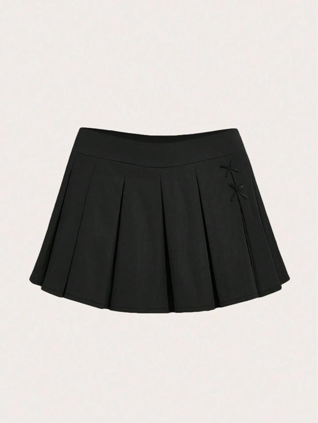 High Waisted Black High Waisted Pleated Mini Skirt with Bow Details