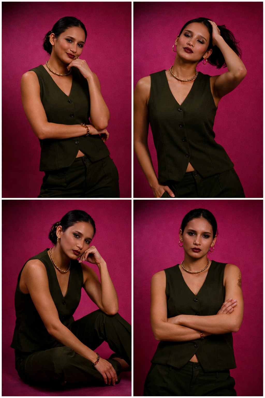 Noir Power Vest Co-ord Set - Olive