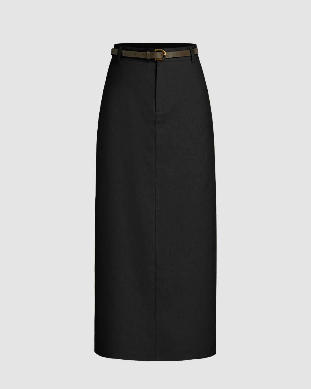 Linen-blend Mid Rise Solid Midi Skirt Without Belt In Black