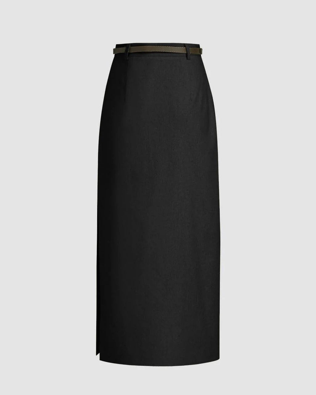 Linen-blend Mid Rise Solid Midi Skirt Without Belt In Black