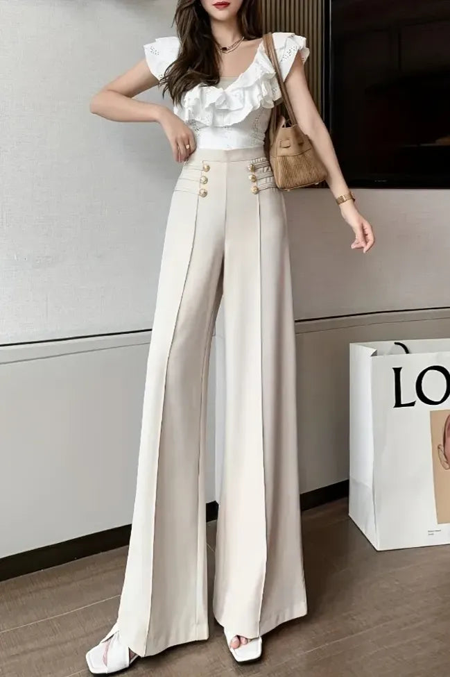 Beige Highrise Formal Pants