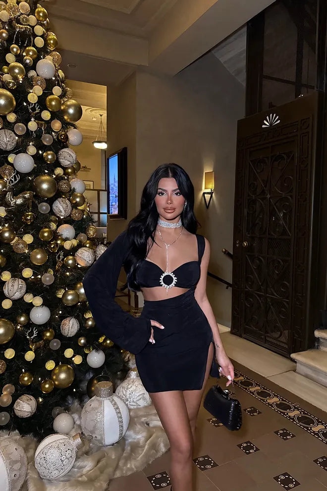 Slit Detail Mini Dress - Black