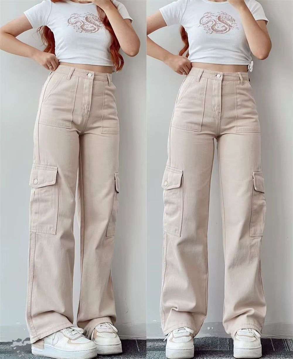Wholesale Cargo Pants Ladies Casual Trouser Woman Clothes Pants Women High Waisted Trousers With Pocket