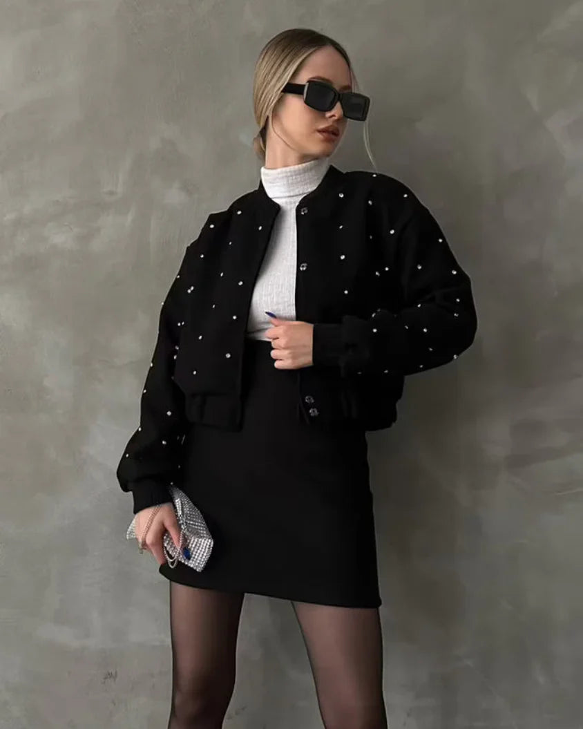 Black Stone Detailed College Jacket